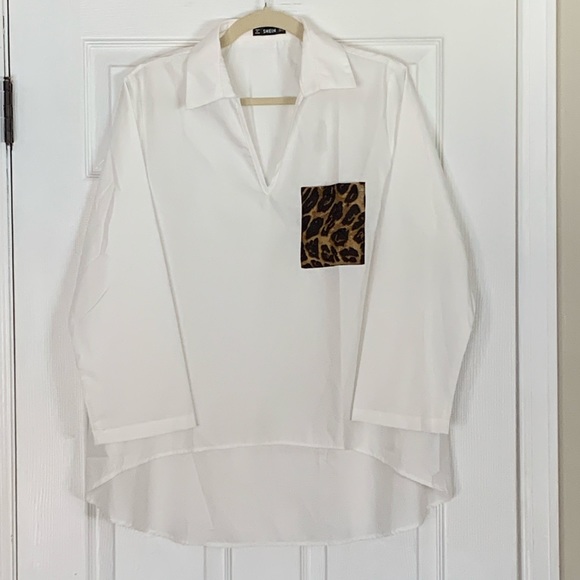 SHEIN Tops - SHEIN white top with leopard pocket